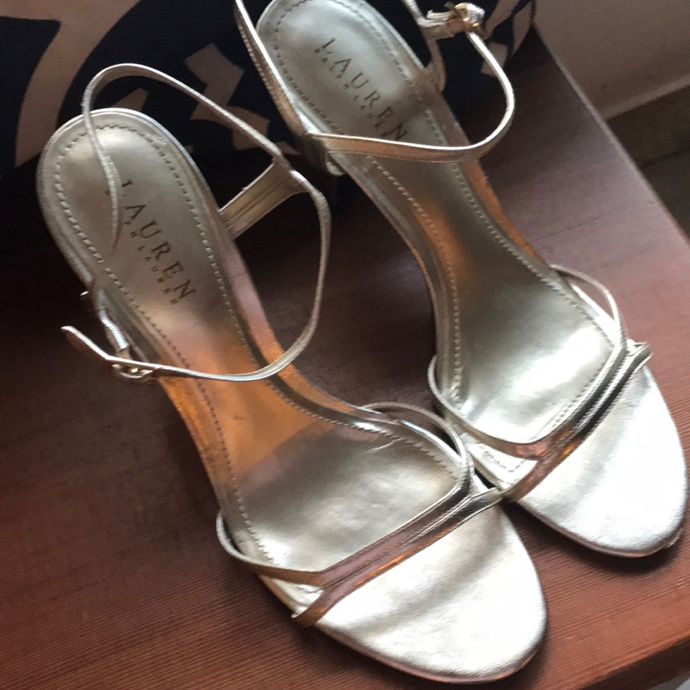Ralph Lauren strappy gold heels size 10